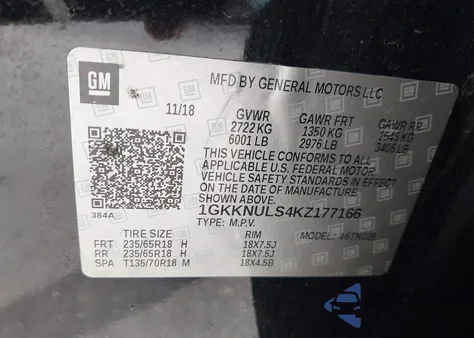 2019 GMC Acadia Slt-1 из США, поврежденный, VIN 1GKKNULS4KZ177166